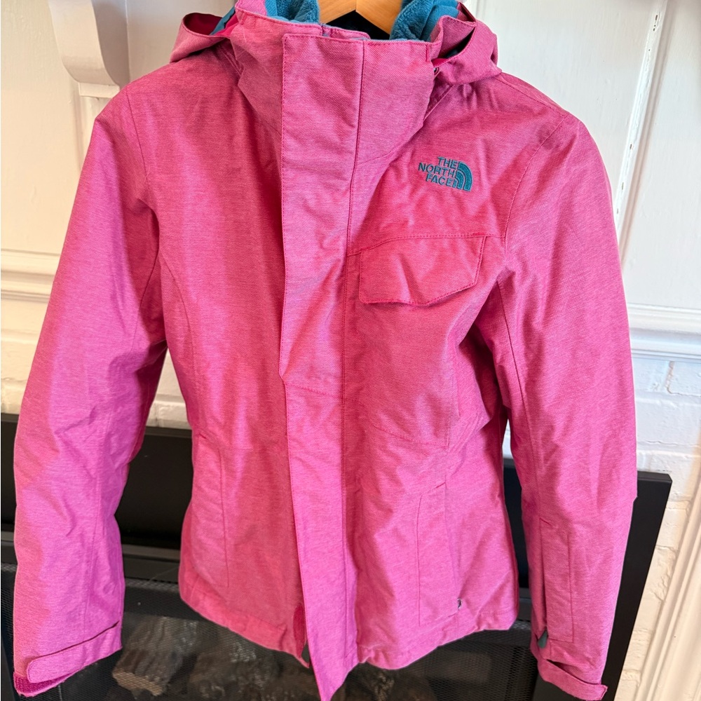 The North Face Women's 3-in-1 Pink Jacket with teal fleece interior